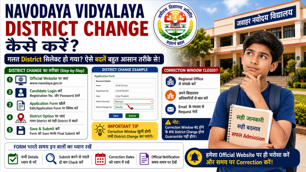 Navodaya Vidyalaya District Change Kaise Kare