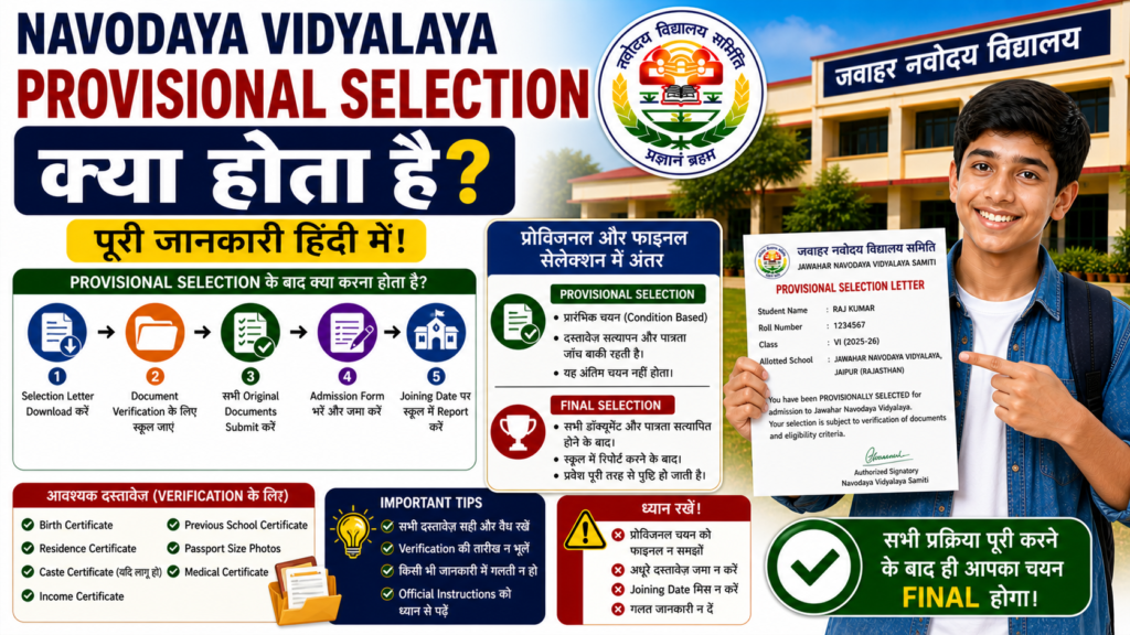 Navodaya Vidyalaya Provisional Selection Kya Hota Hai